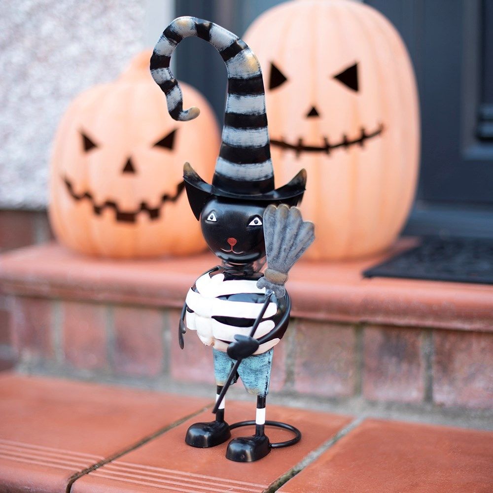 Something Different - Metal Black Cat Ornament with Witch Hat Tuin beeld/figuur - Multicolours